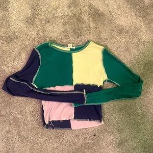 patchwork long sleeve crop top